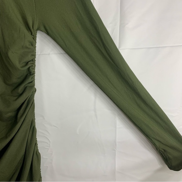 NWoT Sofia Richie x Bar III Olive Green Ruched Bodycon Long Sleeve Dress, size L - Picture 6 of 12